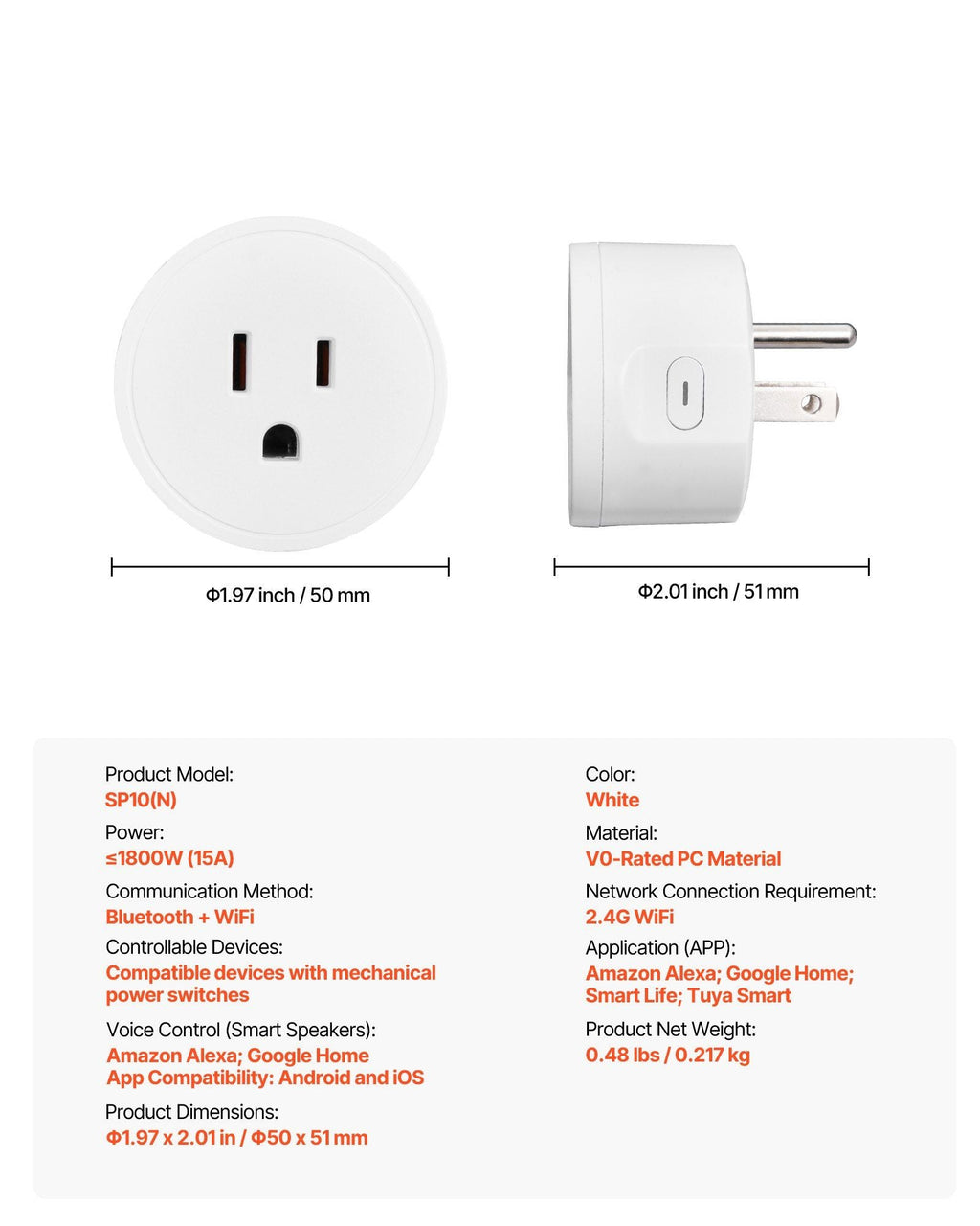 VEVOR Smart Plug Works WiFi Smart Outlet with Alexa and Google Home 4-Pack White