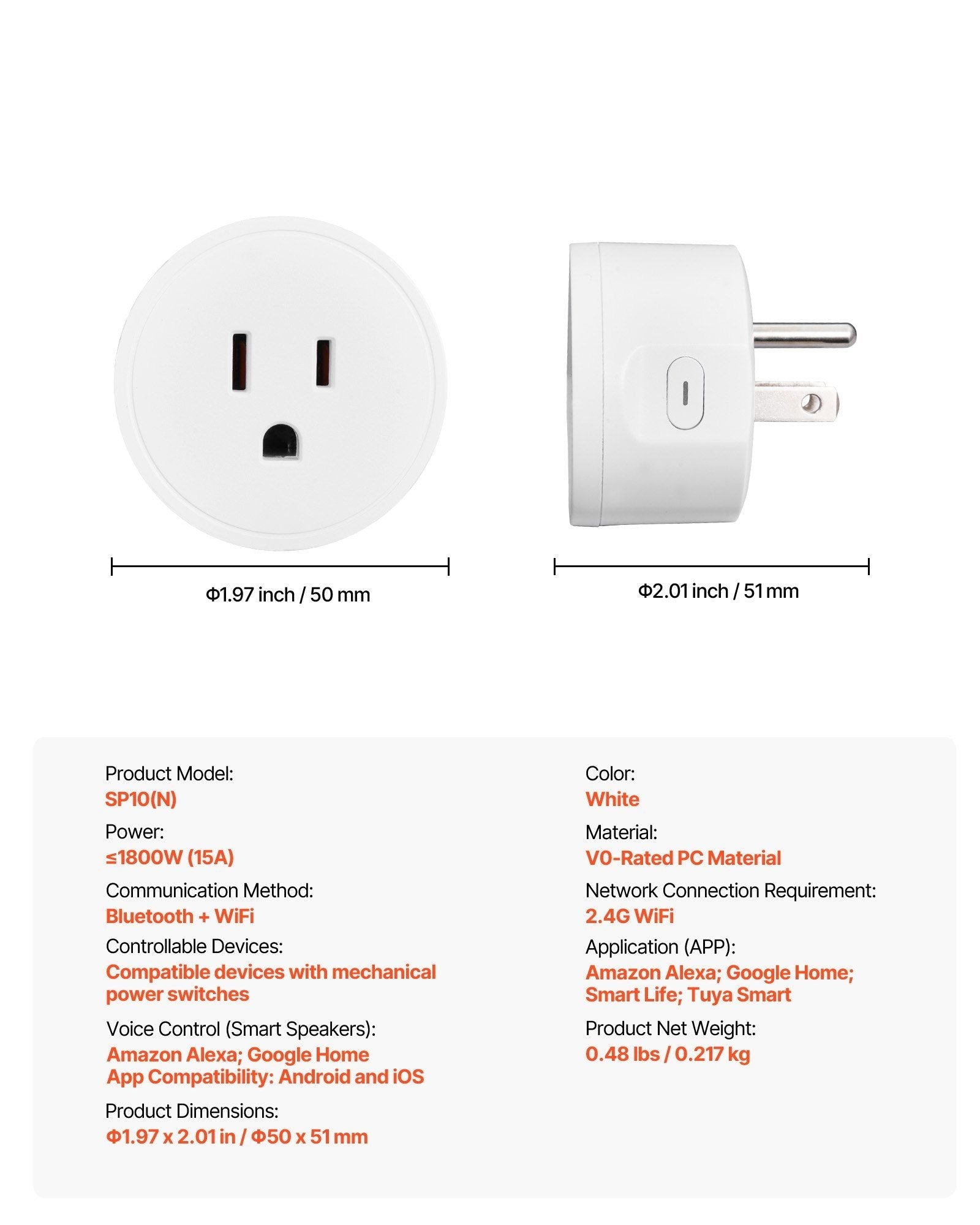 VEVOR Smart Plug Works WiFi Smart Outlet with Alexa and Google Home 4-Pack White