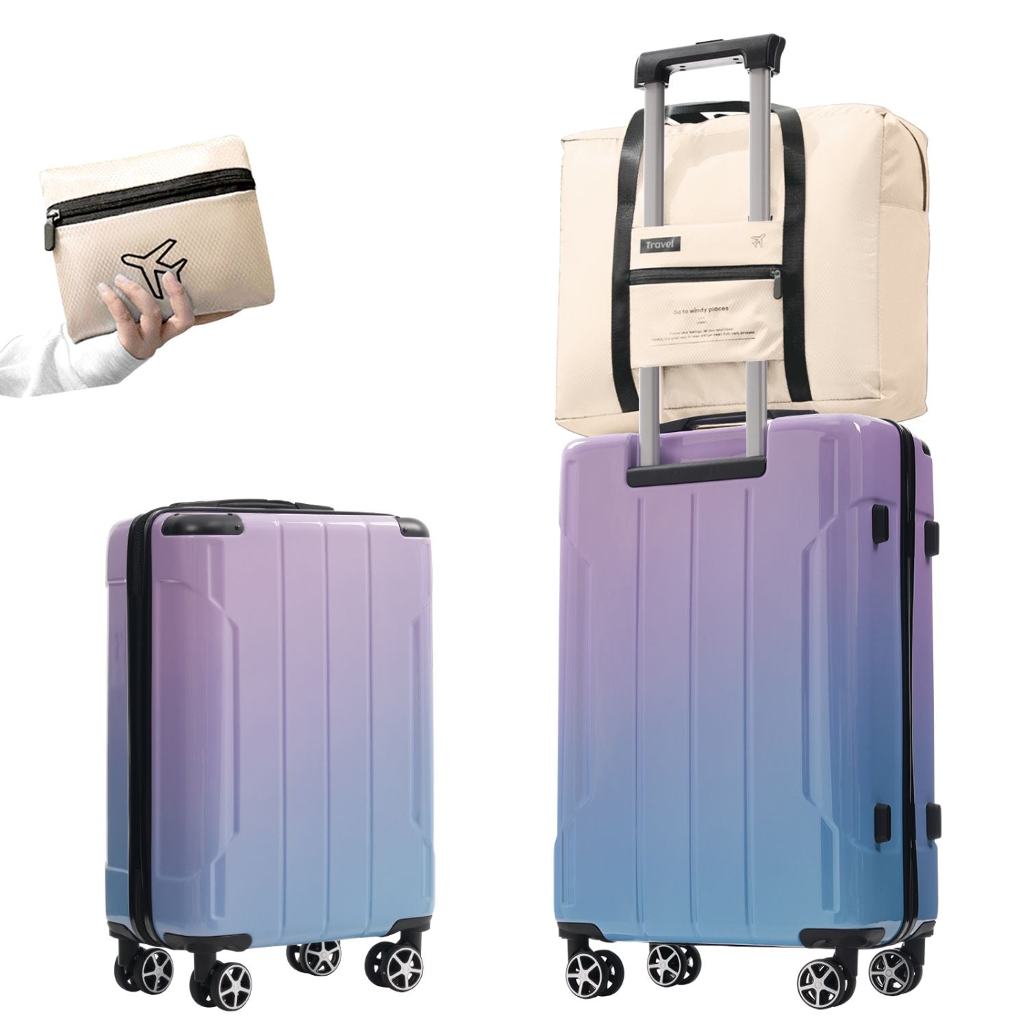 Luggage Sets 3 Piece Suitcase Set with Spinner Wheels, Built-in TSA Lock, Foldable Duffel Bag for Travel Men & Women,20inch 24inch
