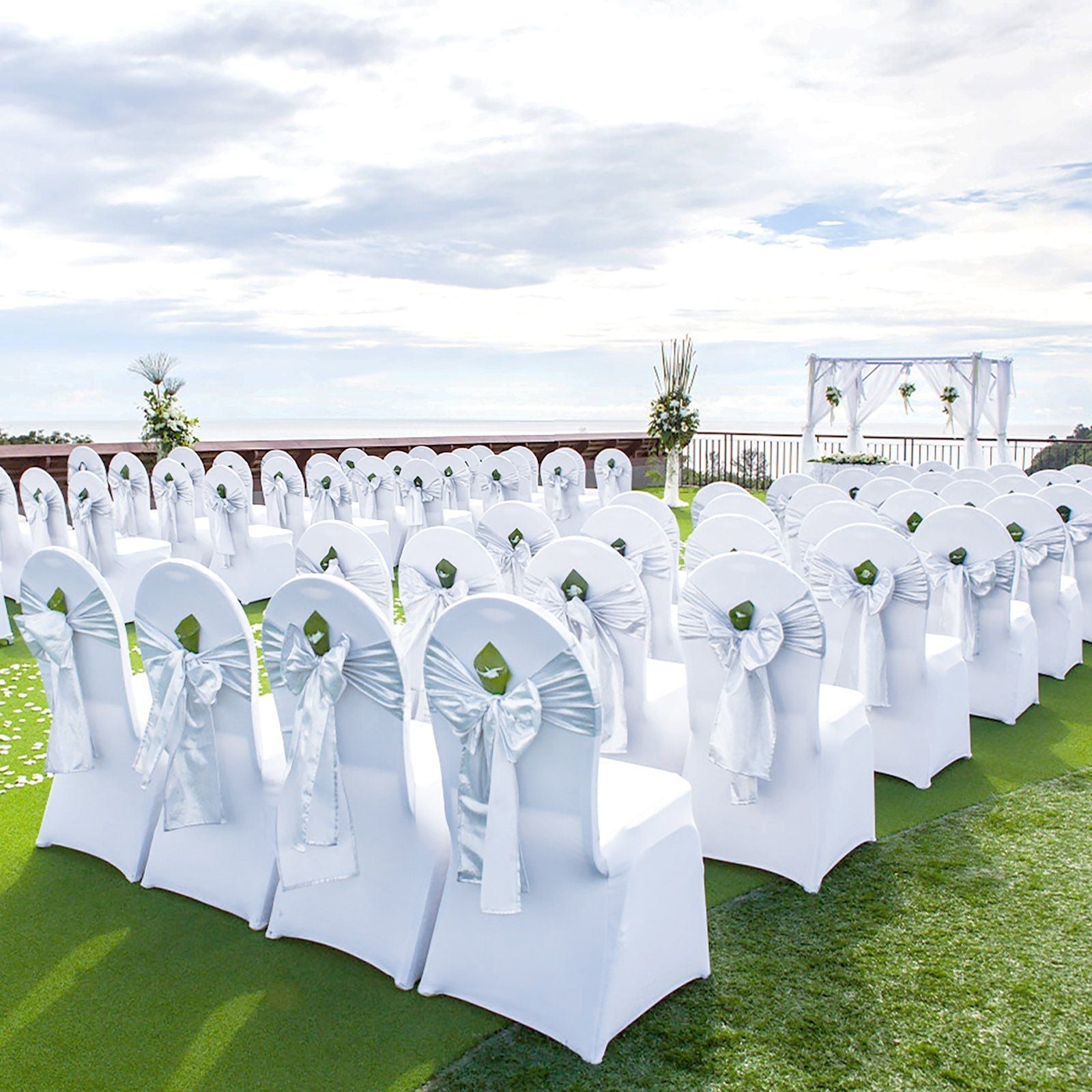 Stretch Spandex Folding Chair Covers, Universal Fitted Chair Cover, Removable Washable Protective Slipcovers, for Wedding, Holiday, Banquet, Party, Celebration, Dining (50PCS White)