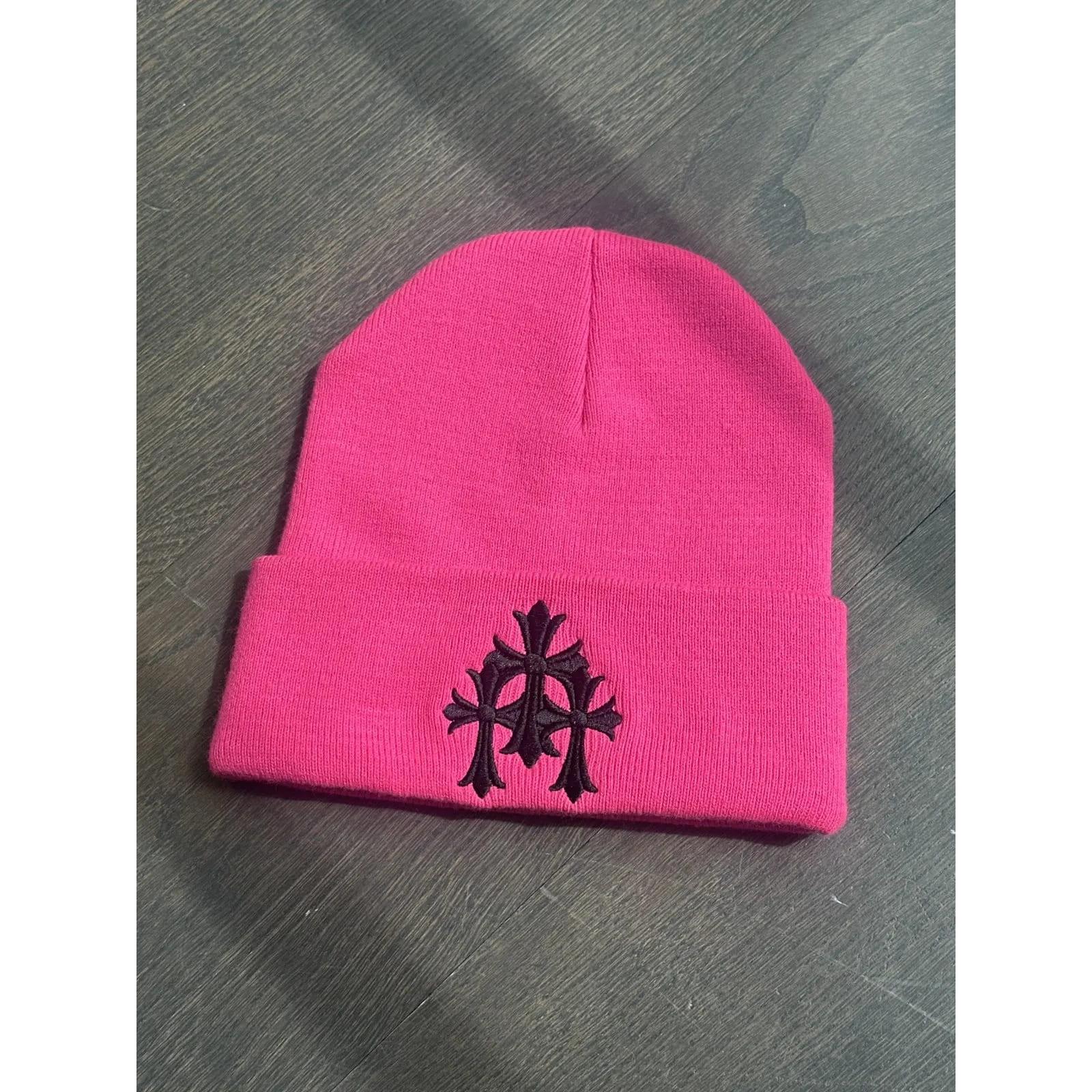 Chrome Hearts Triple Cross Pink Embroidered logo Beanie