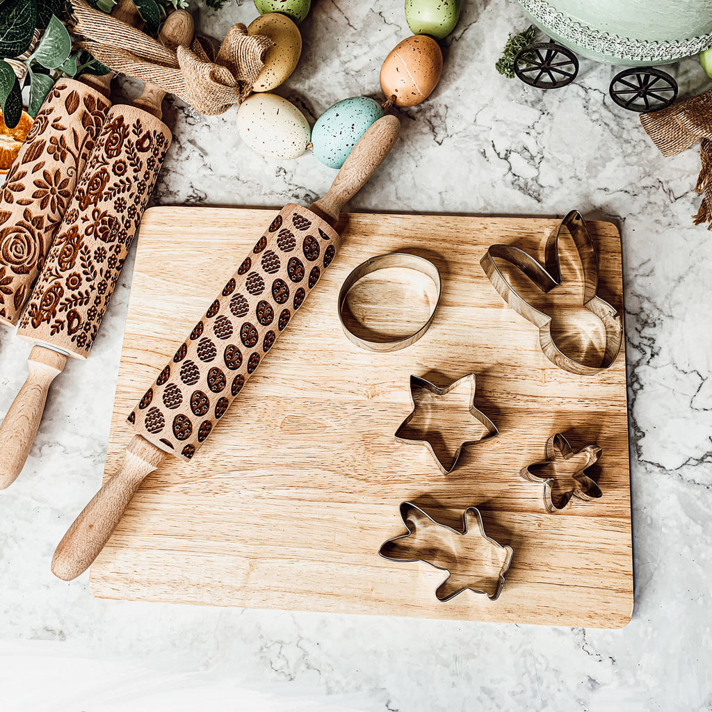 Easter Spring Rolling Pins for Kids and Bakers - Embossed Cookie Dough Pins