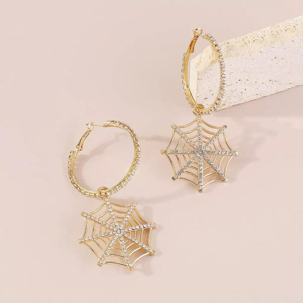 Halloween Spider Web Dangle Hoop Earrings