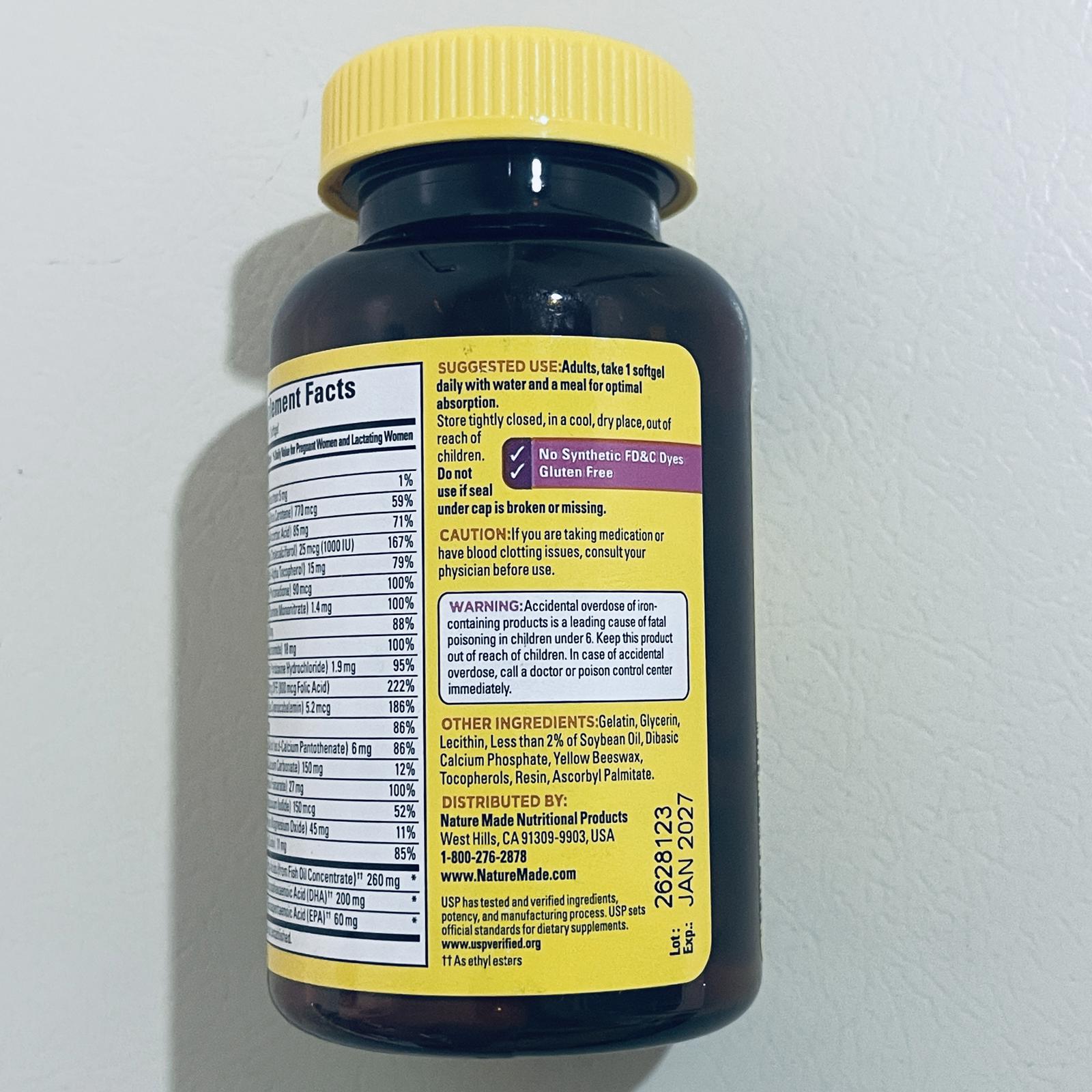 Nature Made Prenatal Folic Acid + DHA Dietary Supplement 90 Softgels EXP 1/2027