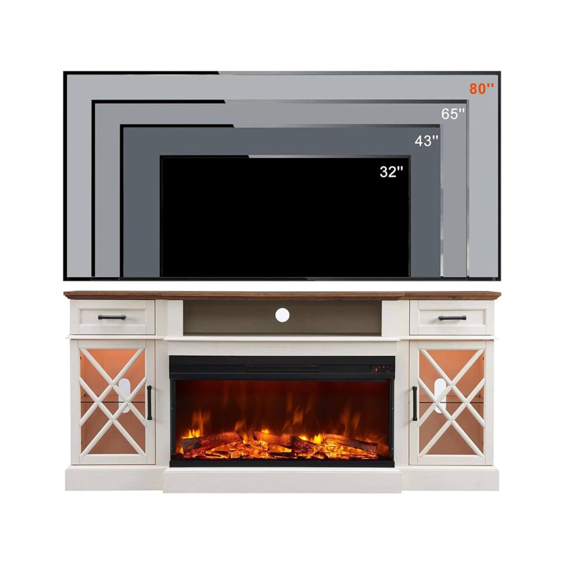 Nuvia Electric 70-Inch Fireplace TV Stand With Glass Door Storage Cabinet (SAK58627)