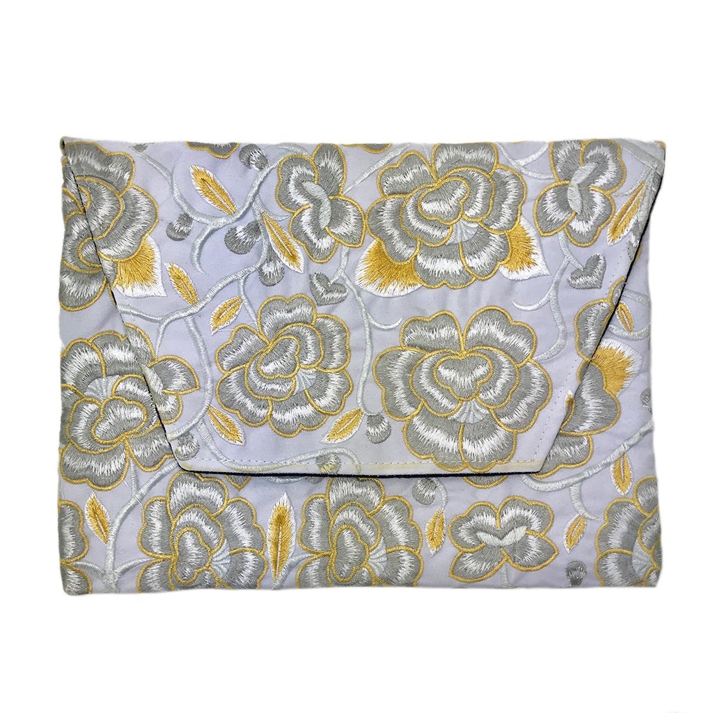 Embroidered Flower Clutch Handmade Hmong Thai Embroidery Boho Evening Bag