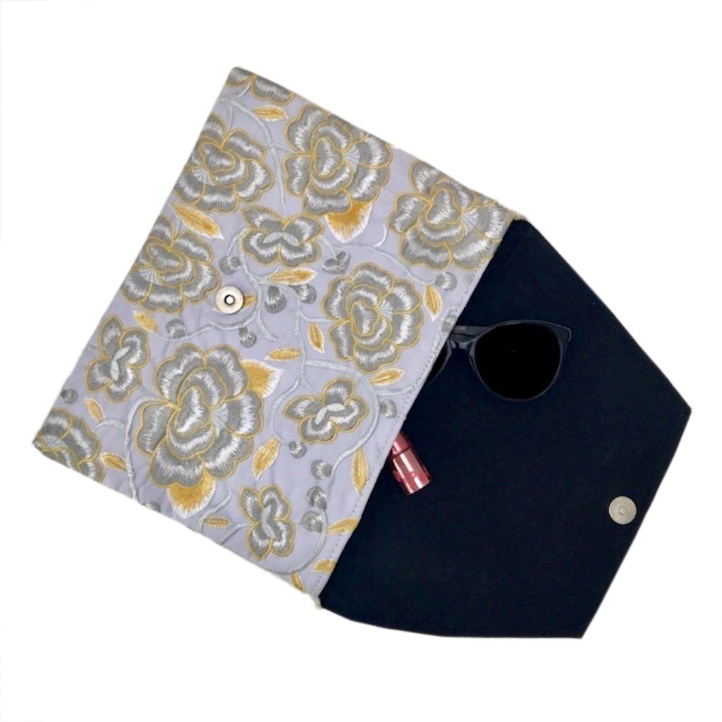 Embroidered Flower Clutch Handmade Hmong Thai Embroidery Boho Evening Bag