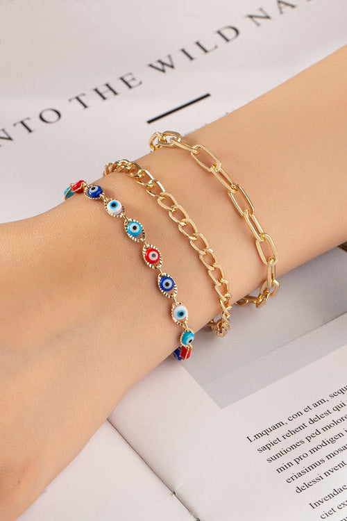 Evil Eye Bracelet Set Gold Chain Layered Protection