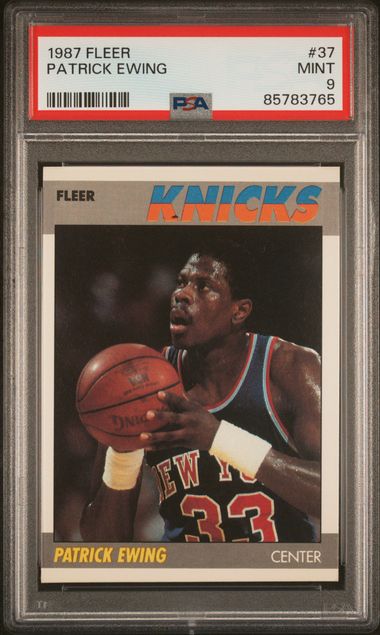 Graded 1987 Fleer Patrick Ewing #37 2nd Year Basketball Card PSA 9 Mint