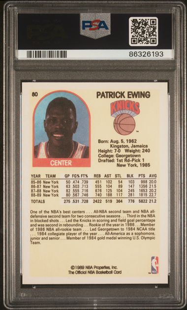 Graded 1989 Hoops Patrick Ewing #80 Basketball Card PSA 10 Gem Mint