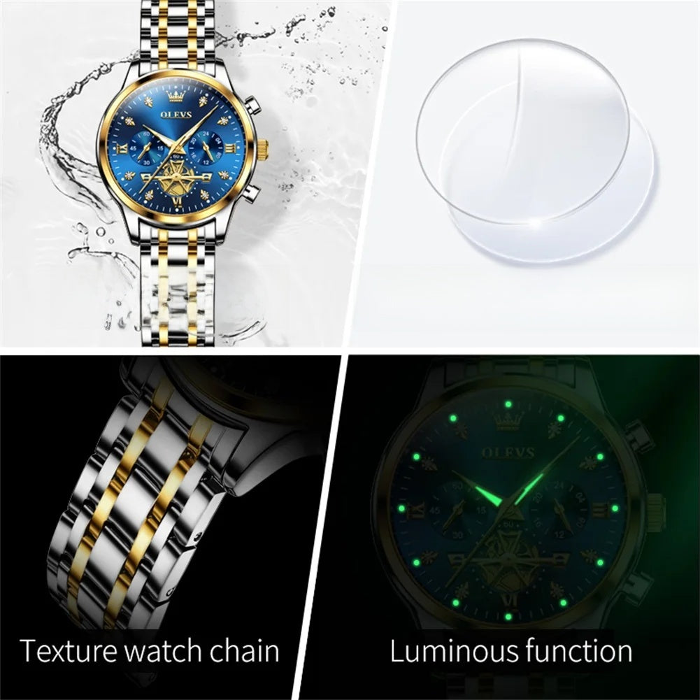 Women's Gold Stainless Steel Multifunction Quartz Watch