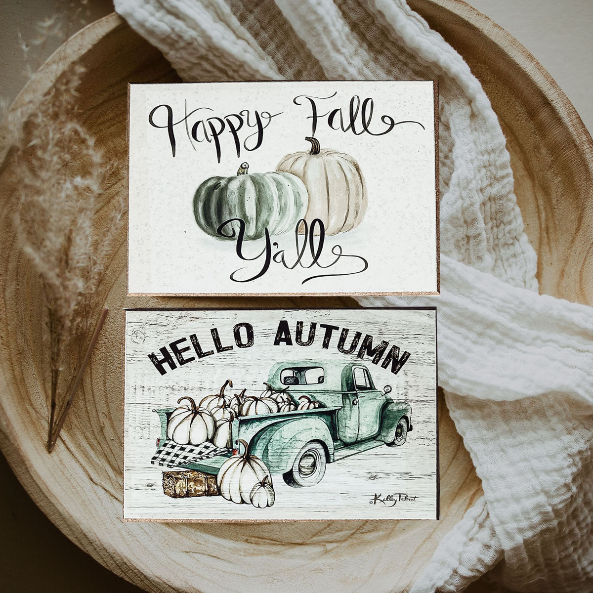 Happy Fall Y'all Wooden Sign 6x4 Pastel Farmhouse Autumn Home Decor