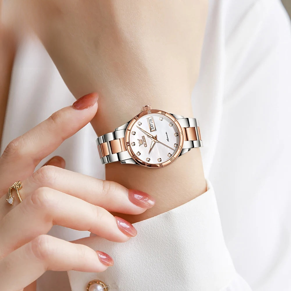 Women's Automatic Two Tone Stainless Steel Watch Pearl