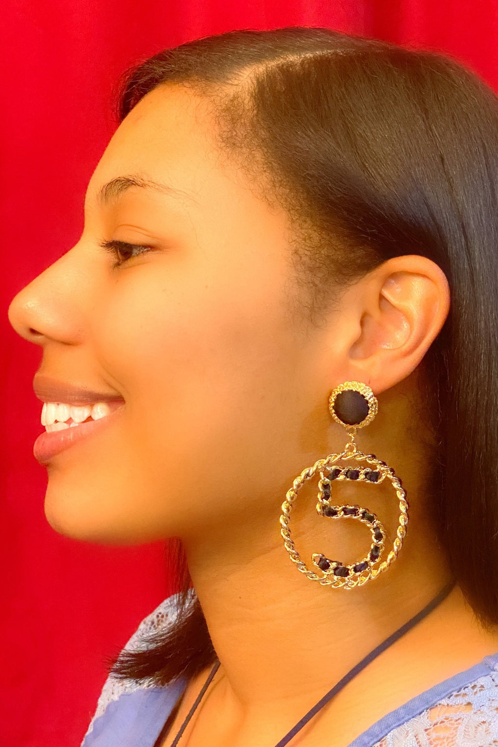 Five Series Loyalty Satin Ribbon Pearl Hoop Earrings