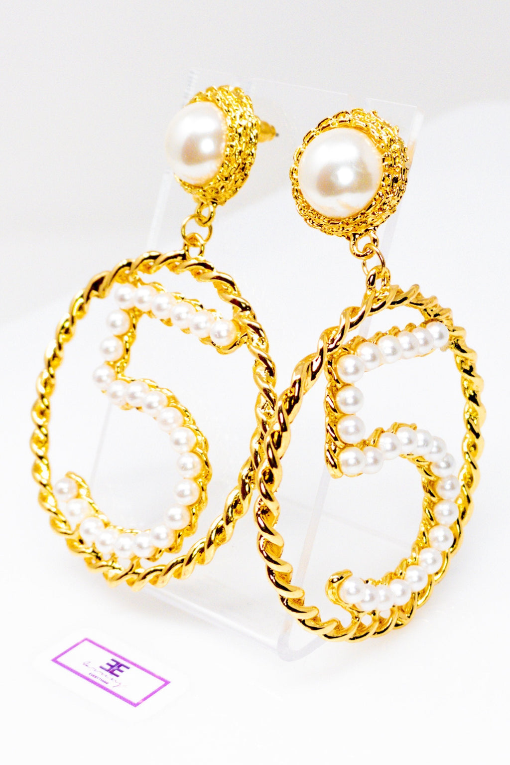 Five Series Loyalty Satin Ribbon Pearl Hoop Earrings