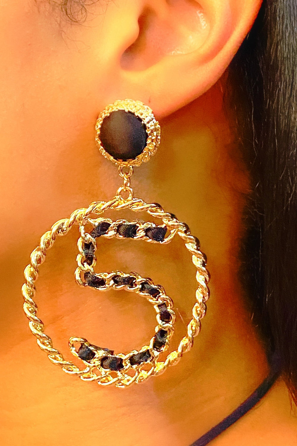 Five Series Loyalty Satin Ribbon Pearl Hoop Earrings
