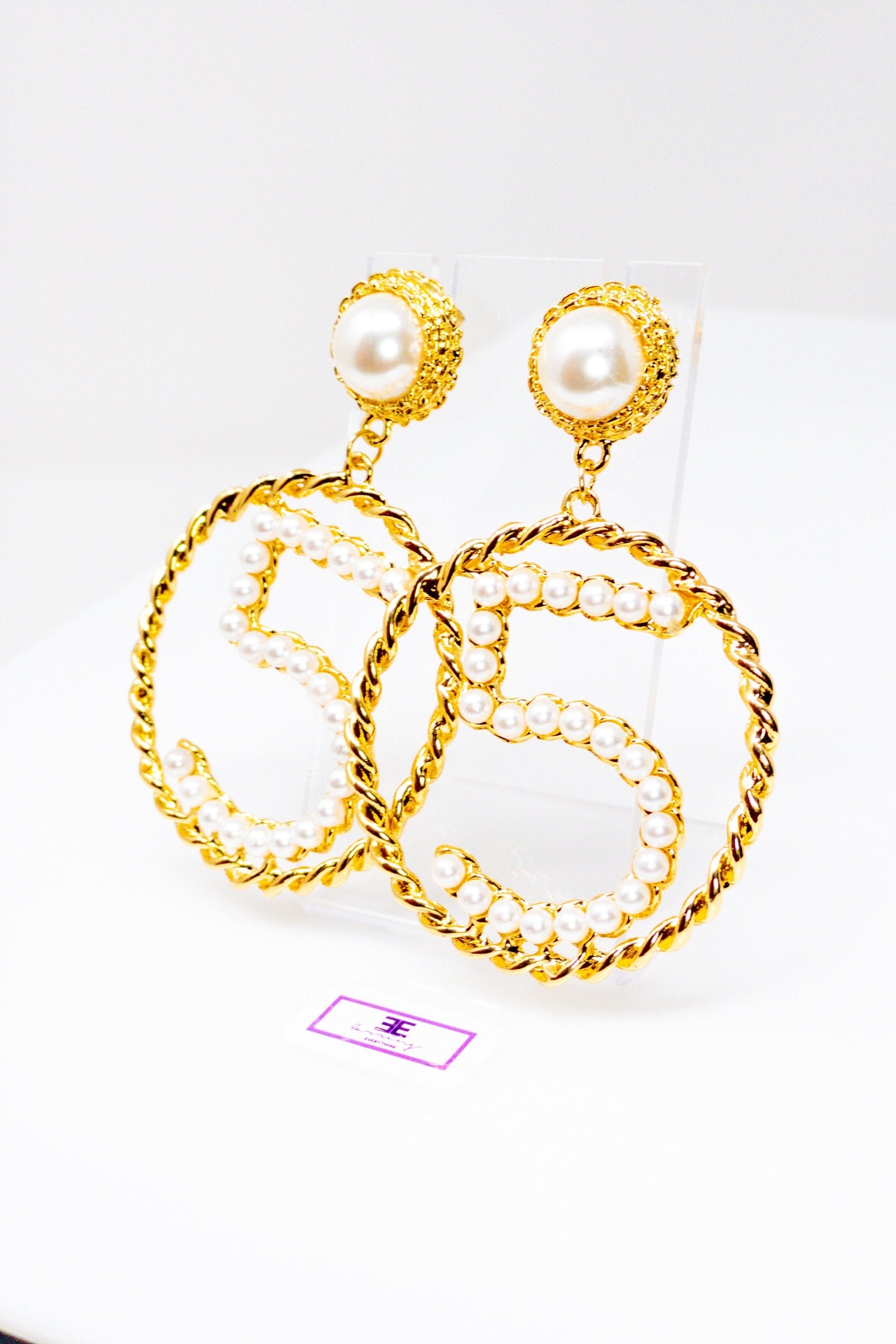 Five Series Loyalty Satin Ribbon Pearl Hoop Earrings
