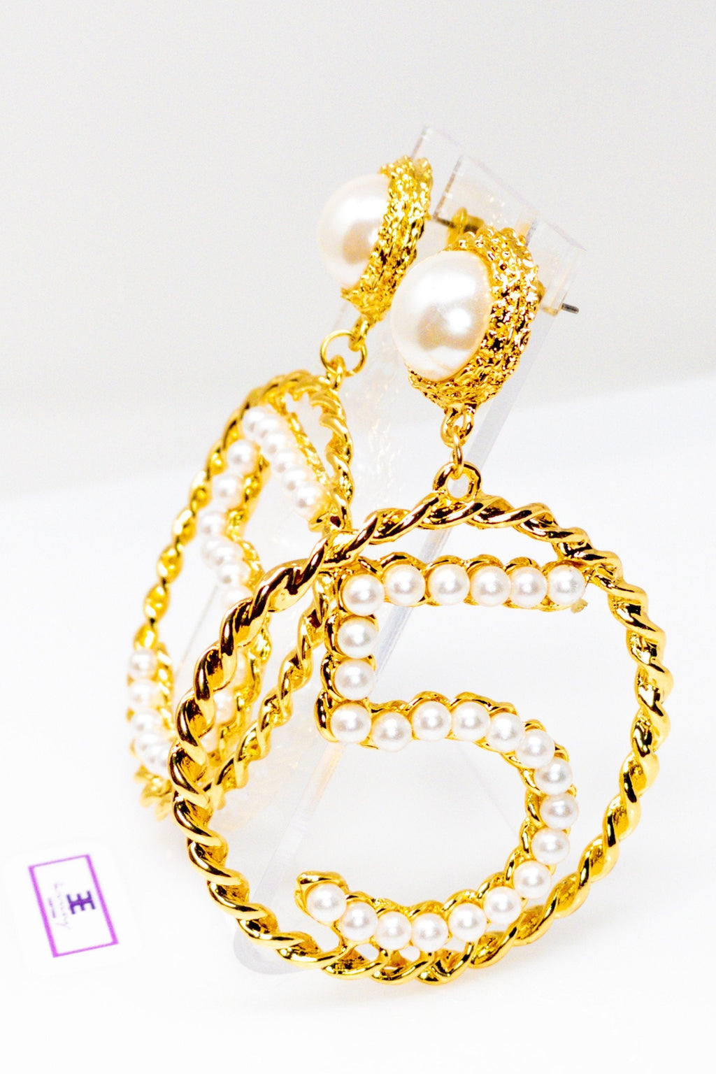 Five Series Loyalty Satin Ribbon Pearl Hoop Earrings
