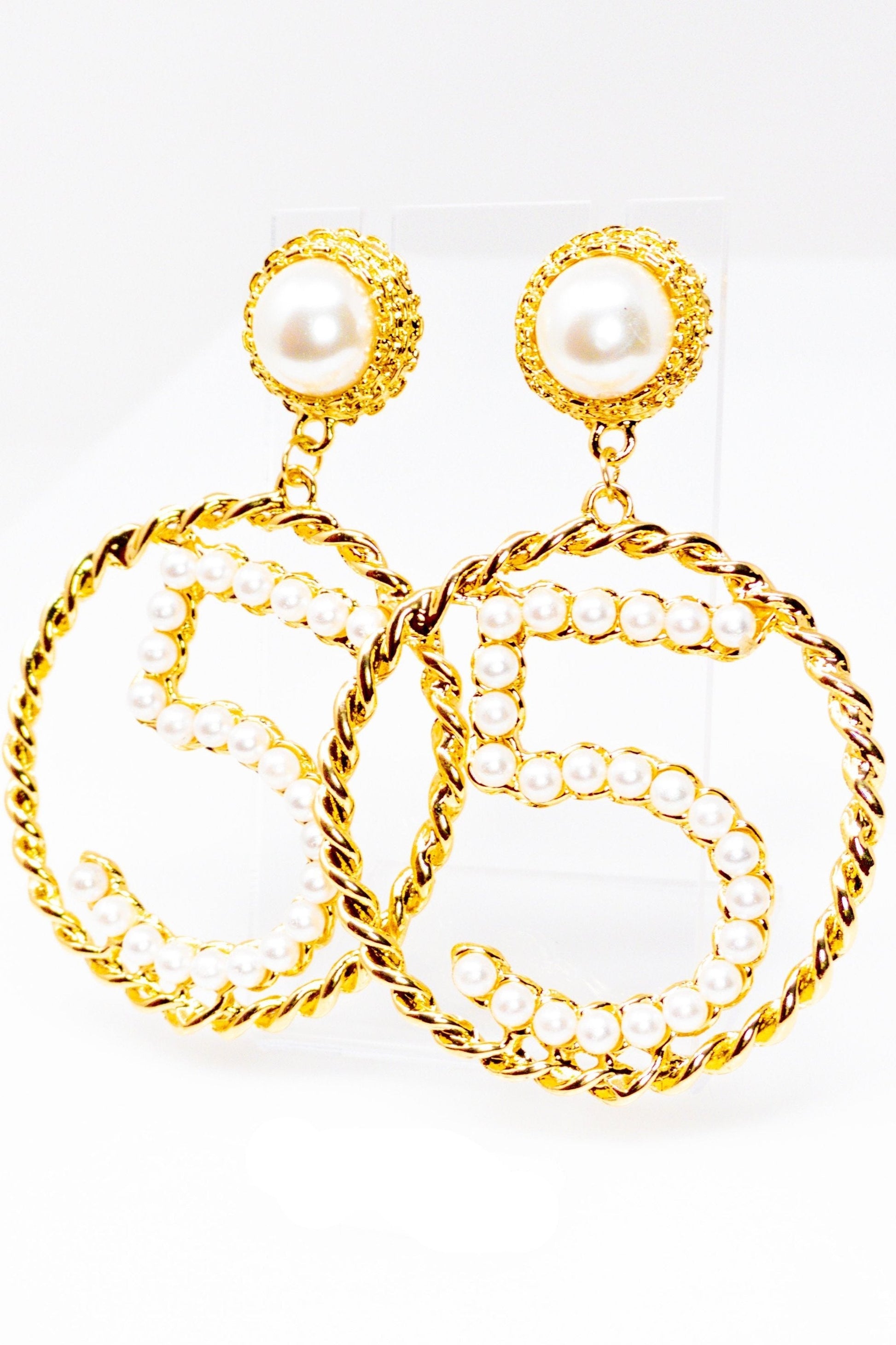 Five Series Loyalty Satin Ribbon Pearl Hoop Earrings