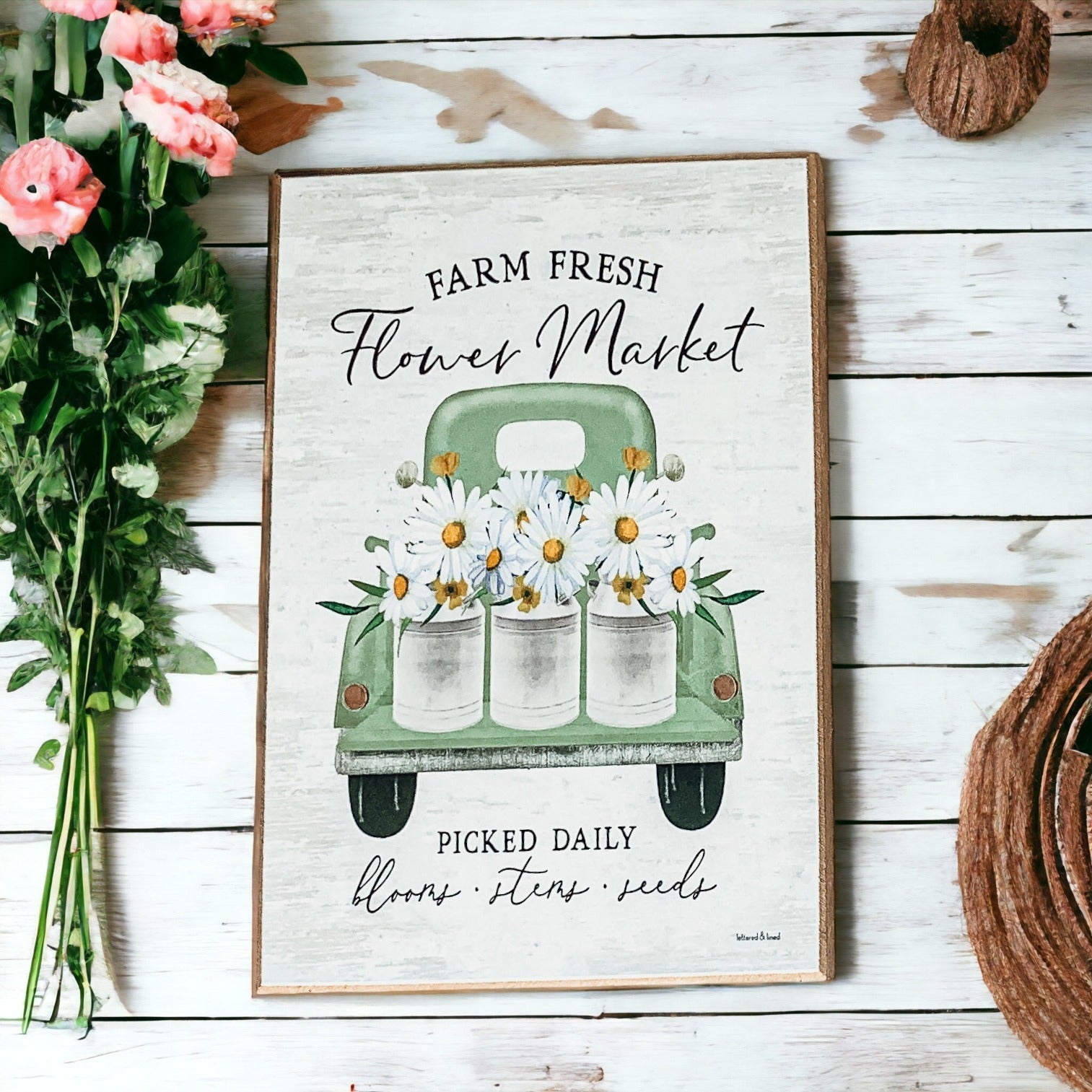 Farm Fresh Flower Market Sign Rustic Vintage Wood Porch Garden Spring Summer Decor