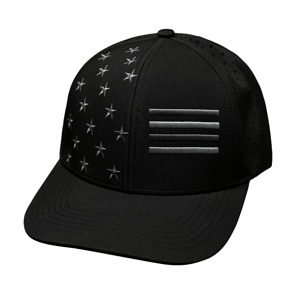 Flag Hat - Baseball Hat Fit - Black - Laser Mesh