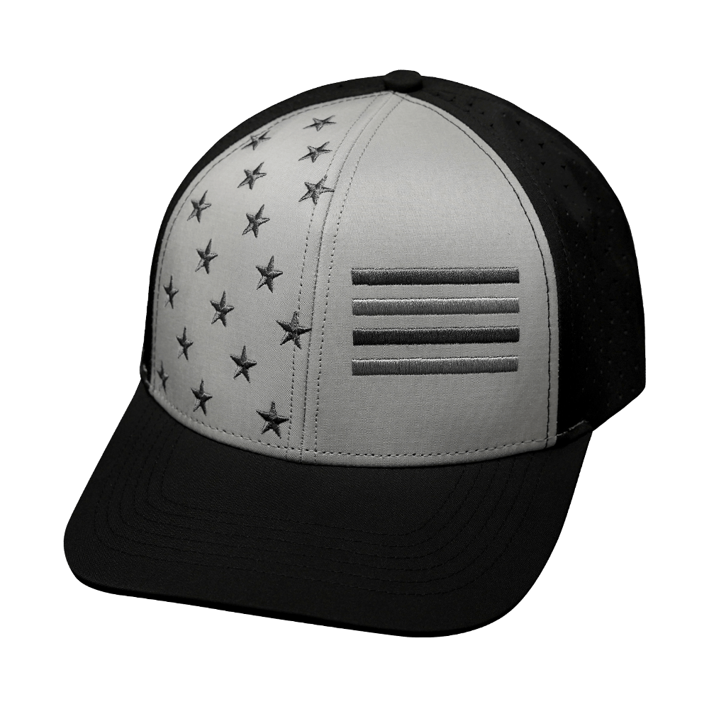 Flag Hat - Baseball Hat Fit - Black / Gray - Laser Mesh