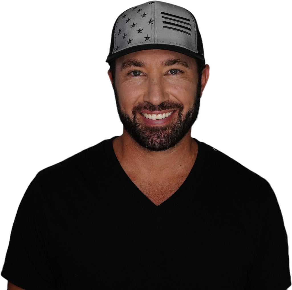 Flag Hat - Baseball Hat Fit - Black / Gray - Laser Mesh
