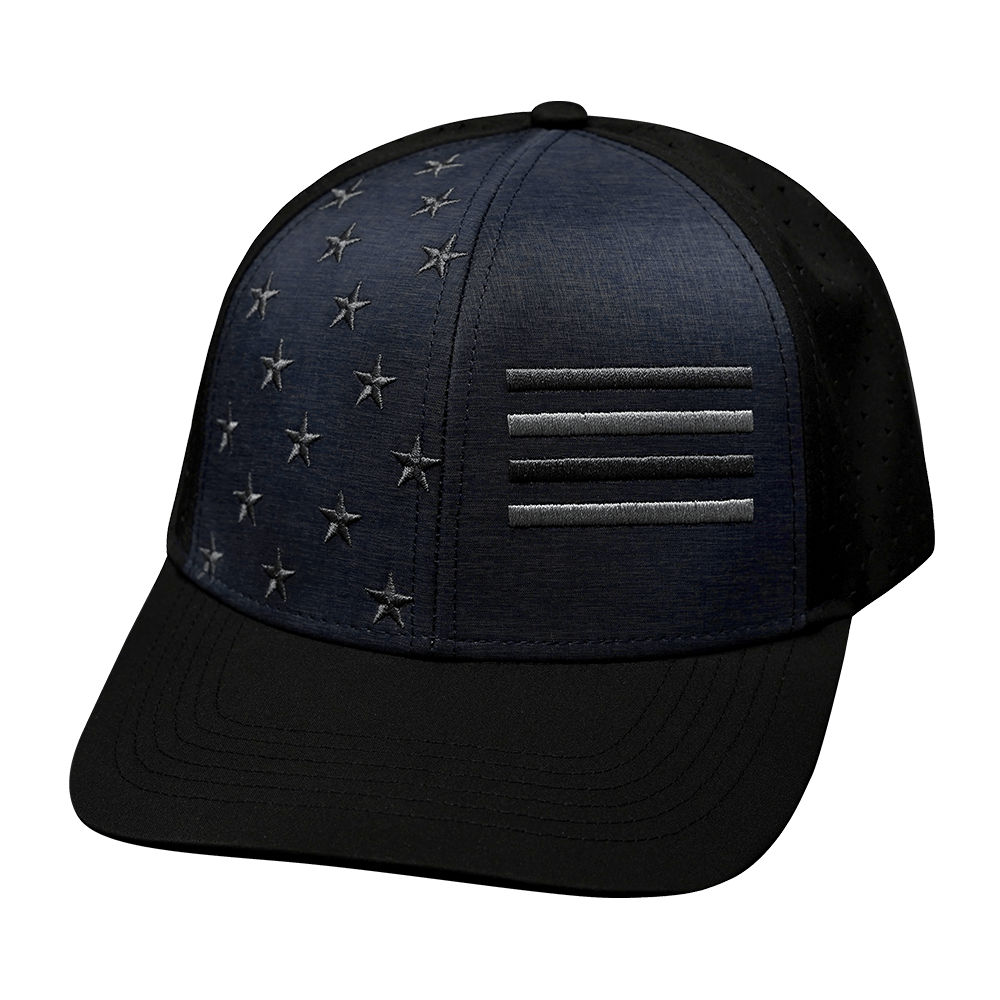 Flag Hat - Baseball Hat Fit - Black / Ocean Blue - Laser Mesh