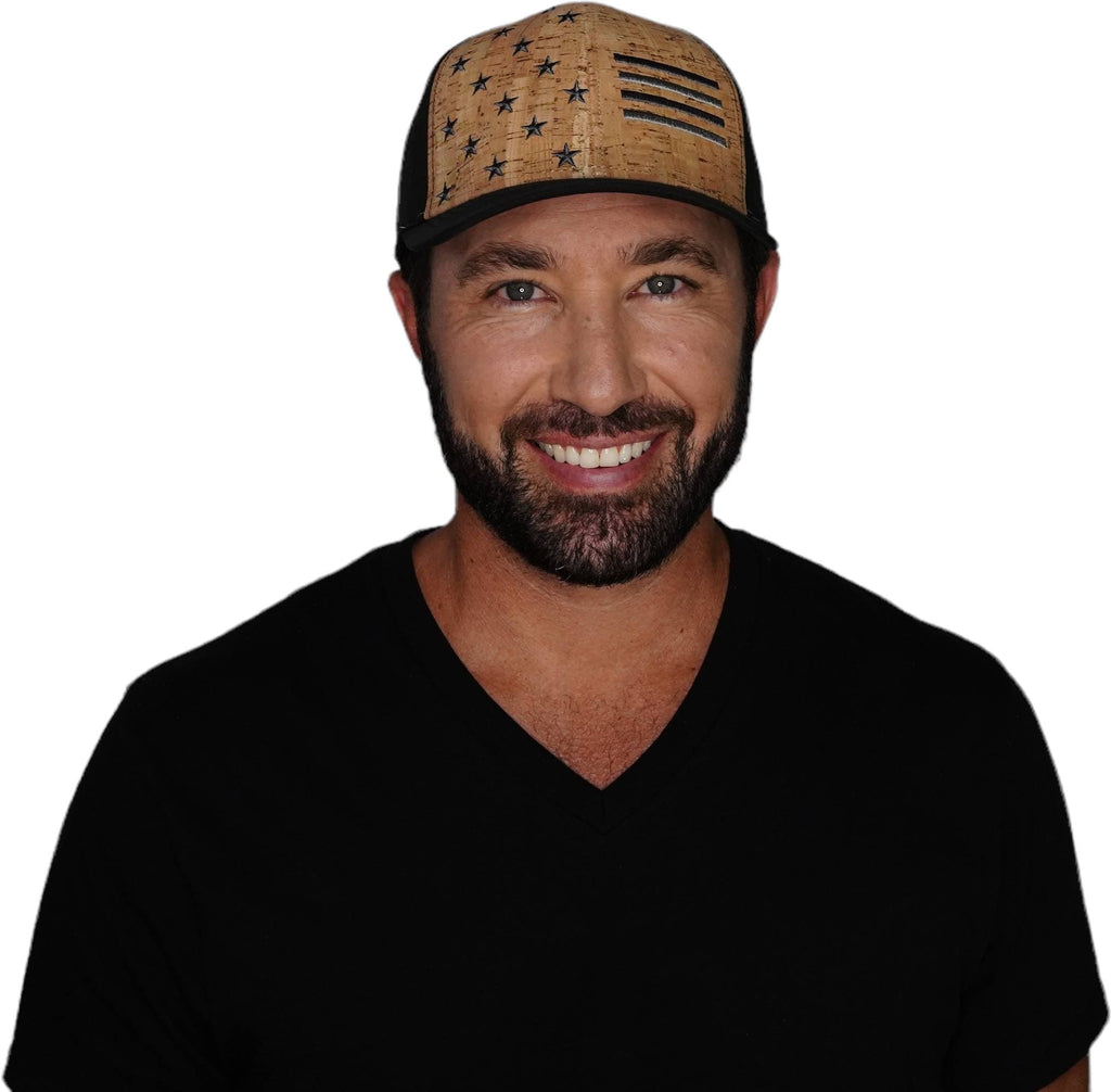 Flag Hat - Baseball Hat Fit - Cork - Black - Laser Mesh