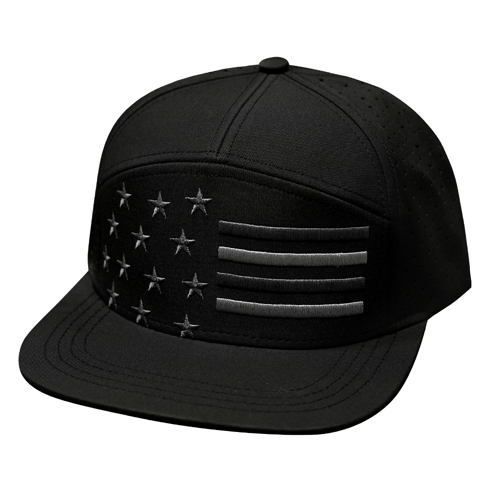 Flag Hat - Flat Bill - Black - Laser Mesh