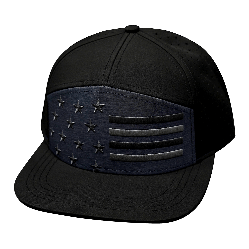 Flag Hat - Flat Bill - Black / Ocean Blue - Laser Mesh