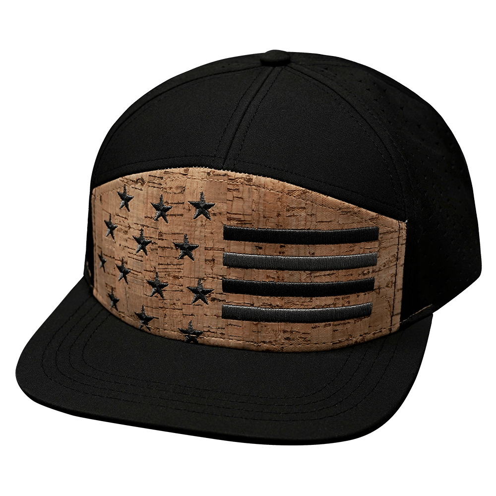 Flag Hat - Flat Bill - Cork - Black - Laser Mesh