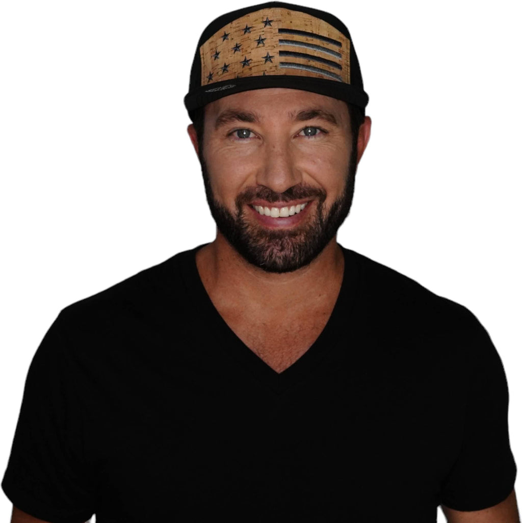 Flag Hat - Flat Bill - Cork - Black - Laser Mesh
