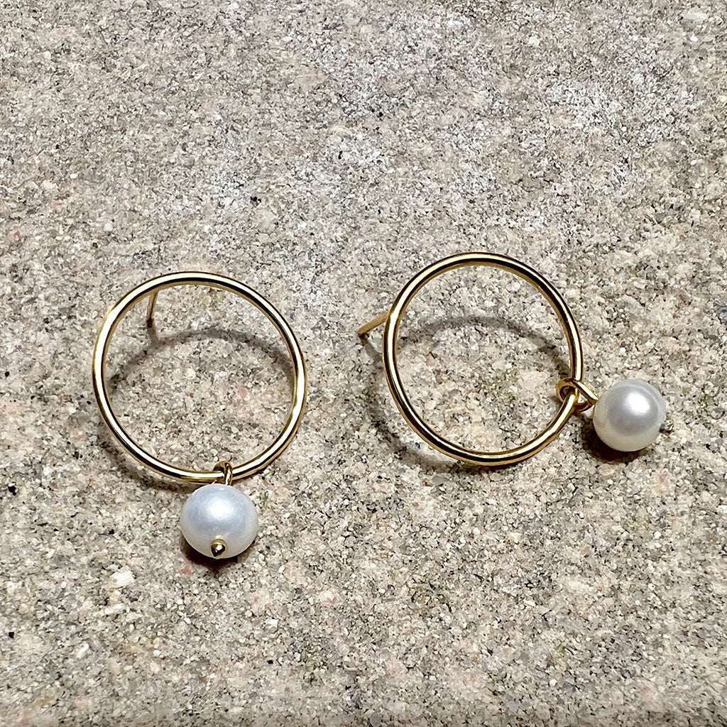 Freshwater Pearl Circle Earrings Gold Plated Recycled Shell Handmade