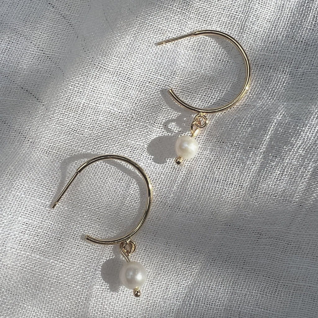 Freshwater Pearl Hoop Earrings Gold Plated Recycled Shell Brass Minimal