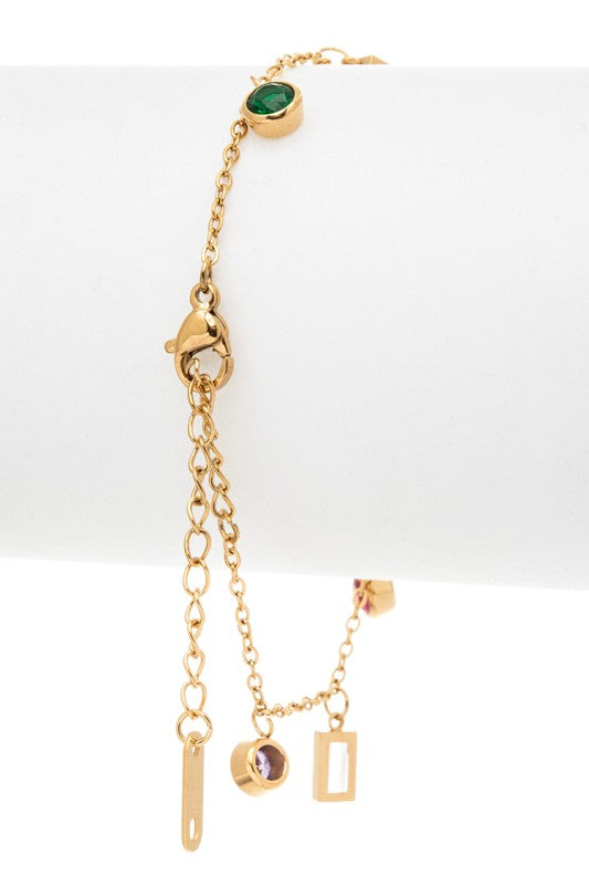 Fringe Stone Bracelet Gold Plated Dainty Adjustable Chain