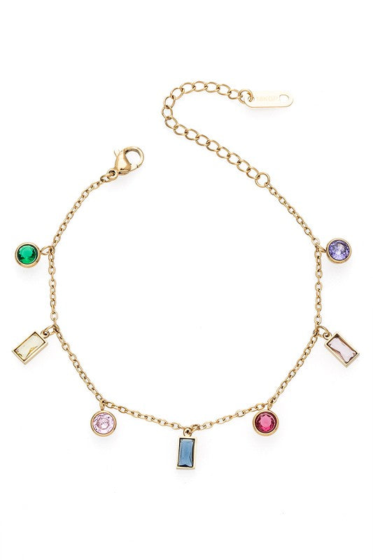 Fringe Stone Bracelet Gold Plated Dainty Adjustable Chain