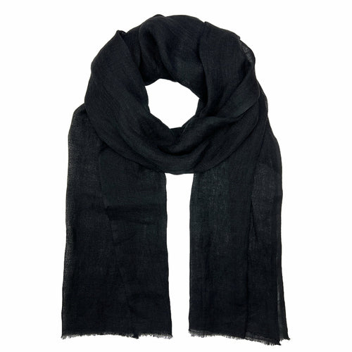 Gauze Linen Scarf Handwoven Airy Lightweight Raw Eyelash Fringe 5 Colors