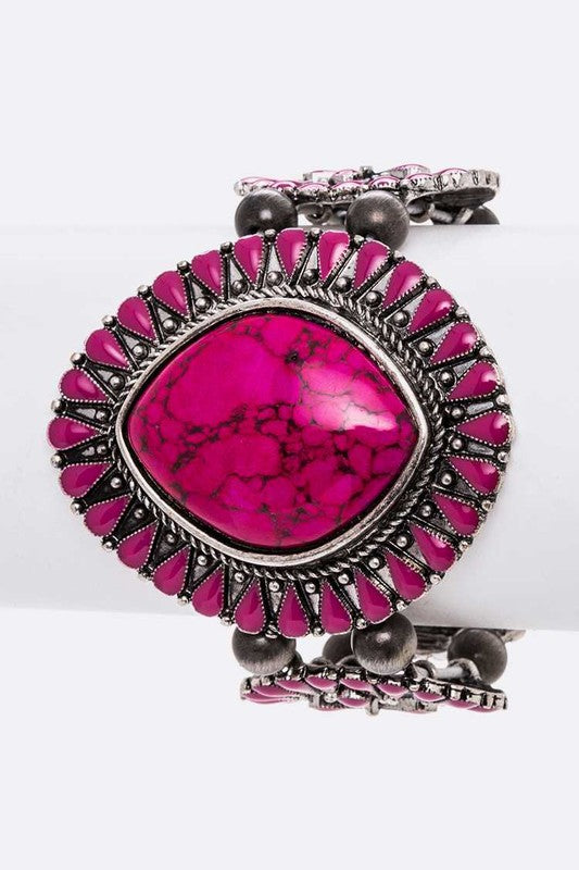 Genuine Pink Turquoise Western Statement Bracelet Boho