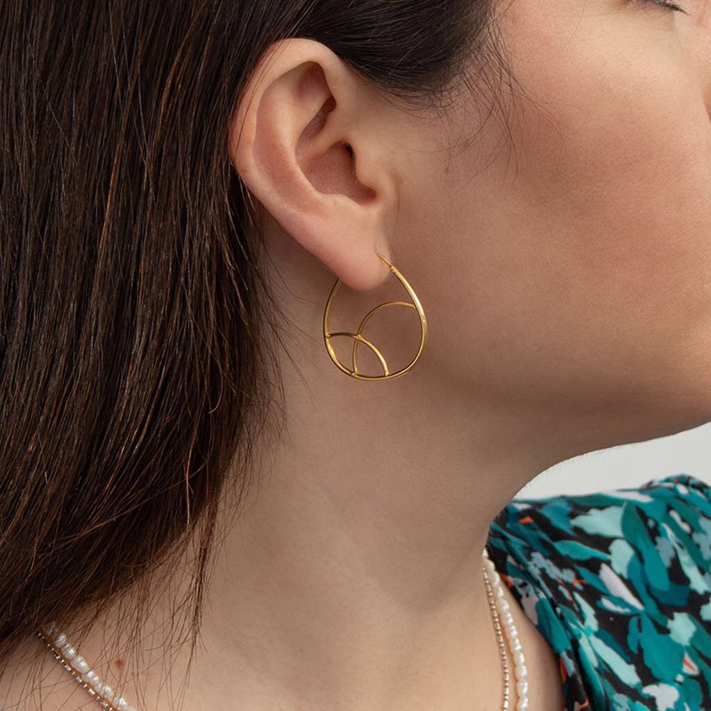 Geometric 24K Gold Plated Hoop Earrings 3cm Sterling Silver Plated Handmade