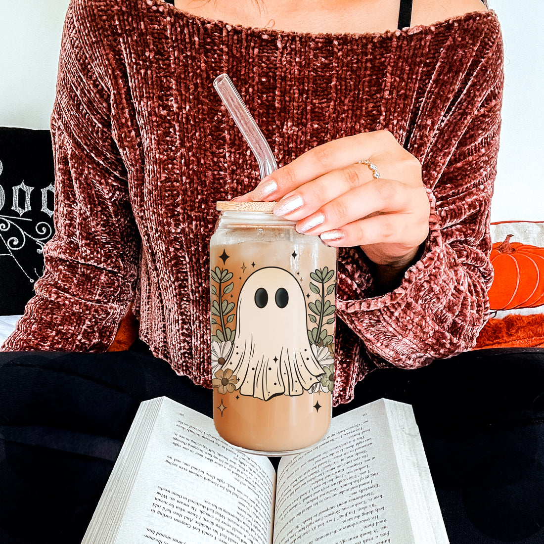 Fall Cottagecore 20oz Glass Tumbler Bamboo Lid Stainless Straws Hocus Pocus