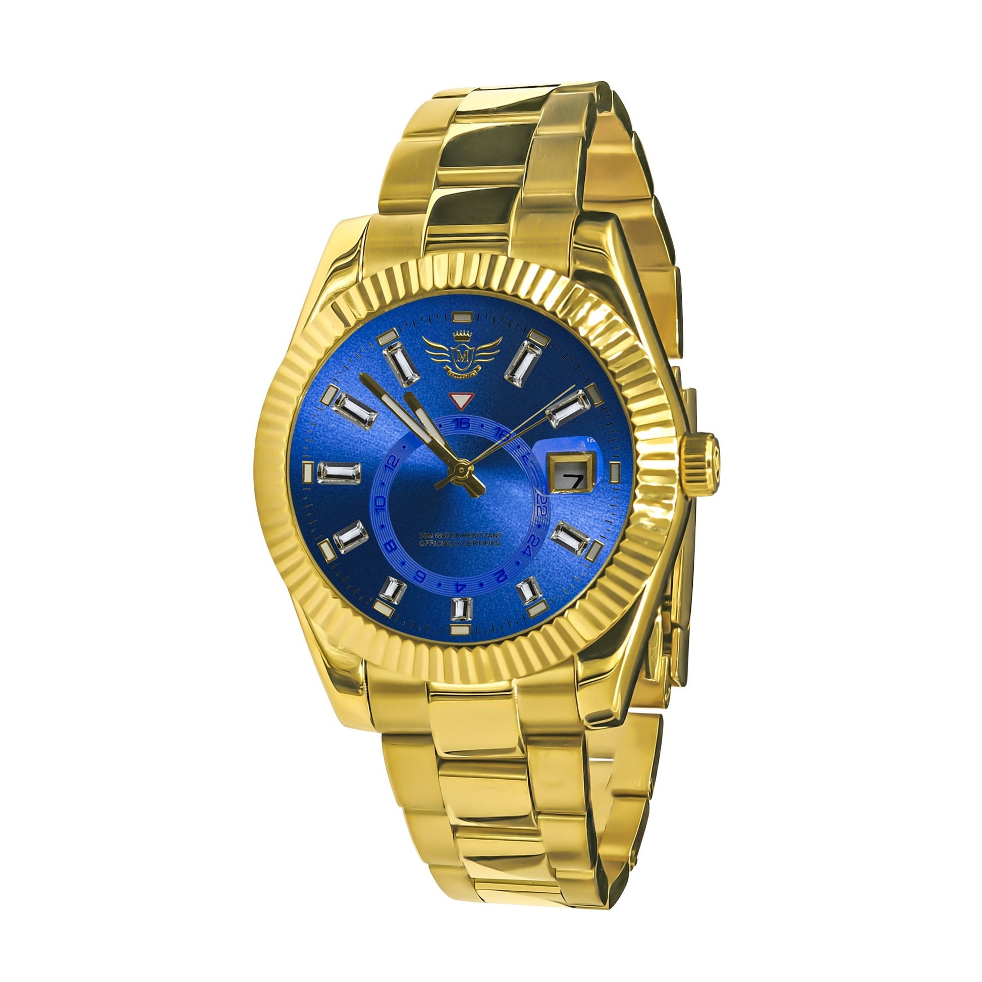 40mm Stainless Steel CZ Dress Watch With Matching Bracelet