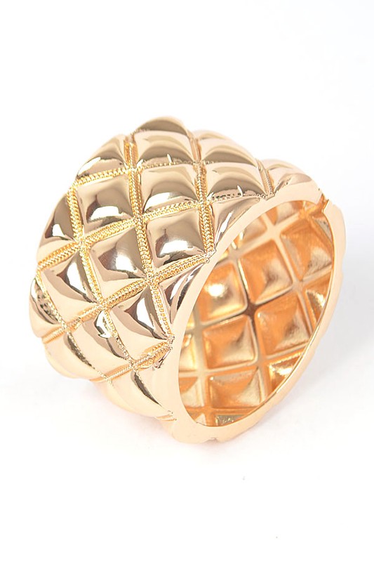 Gold Embossed Hinged Bangle Bracelet Wide Quilted Cuff