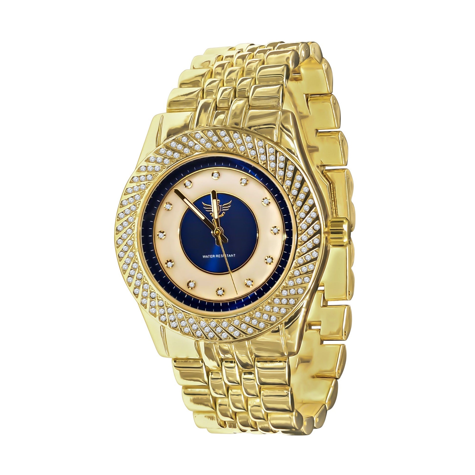 Gold Iced Out Hip Hop Watch Blue Dial Quartz Movement