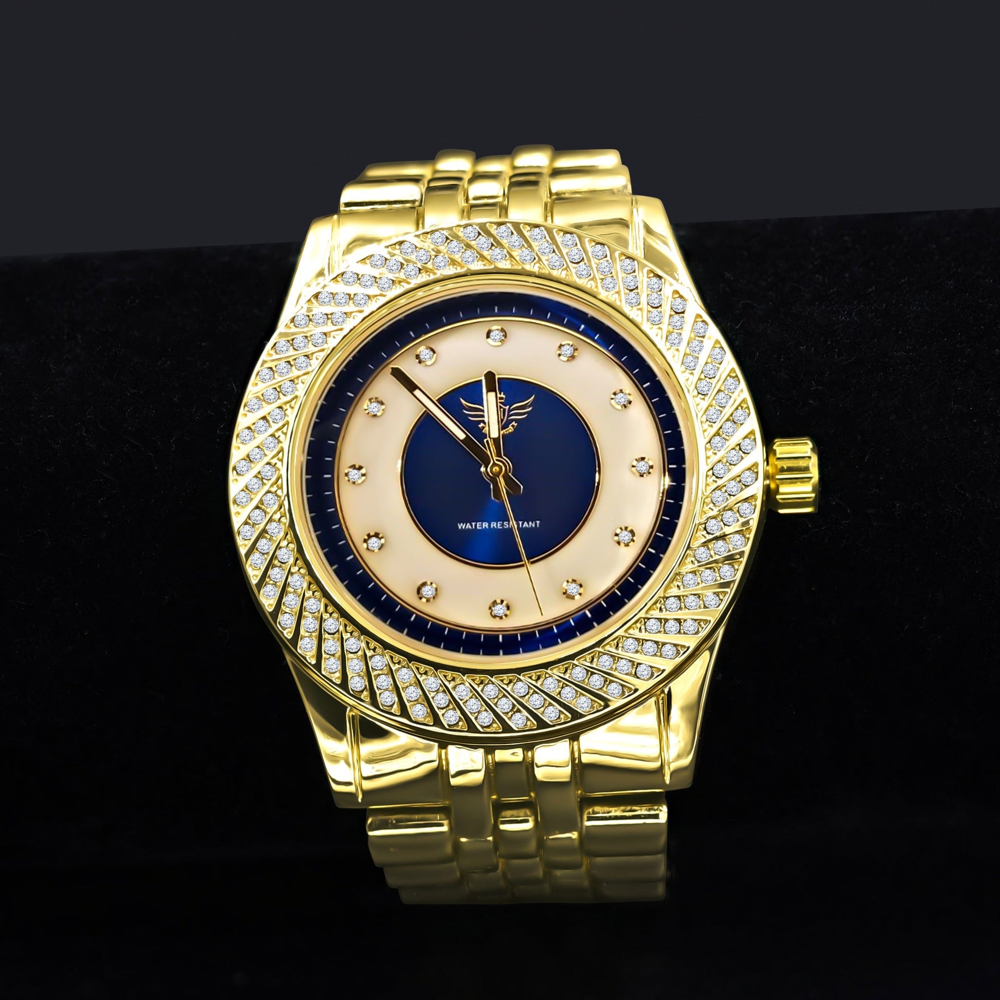 Gold Iced Out Hip Hop Watch Blue Dial Quartz Movement