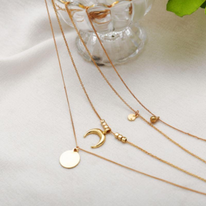 Gold Layered Four Strand Necklace Boho Pendant Set Choker