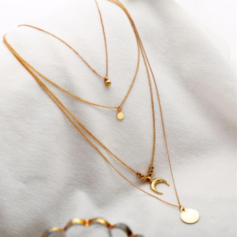 Gold Layered Four Strand Necklace Boho Pendant Set Choker