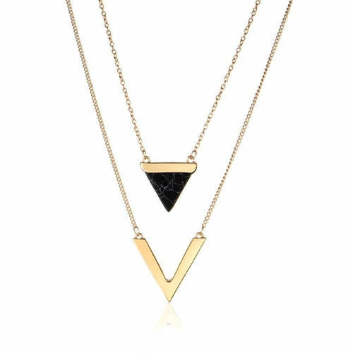 Gold Layered Marble Chevron Double Layer Necklace Jewelry
