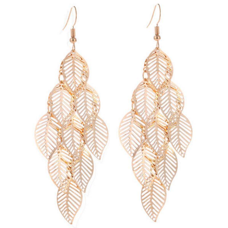 Gold Leaf Dangle Earrings Boho Lightweight Statement Jewelry