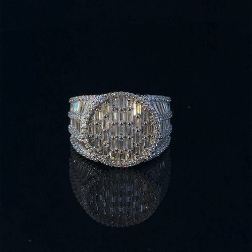 Gold Plated 925 CZ Iced Out Mens Baguette Signet Ring